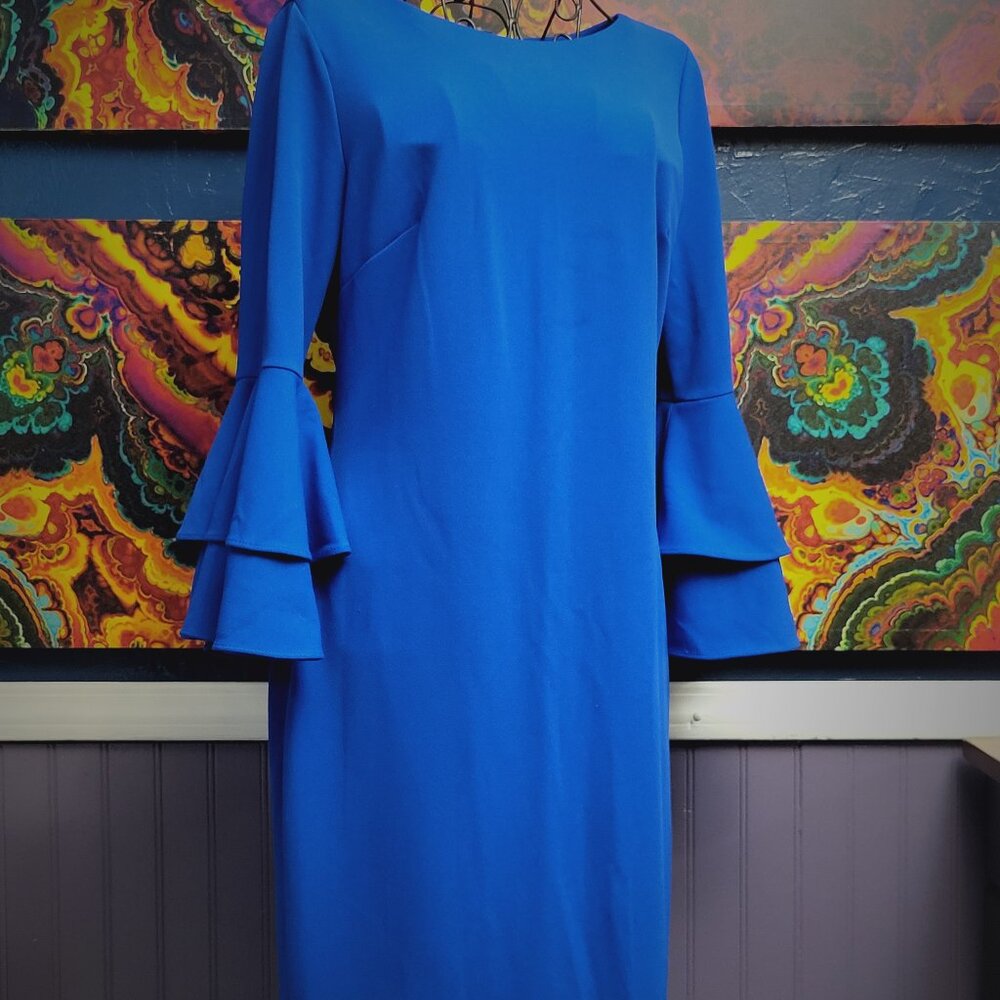 Calvin Klein ~ Bright Blue ~ Bell Sleeve ~ Knee Length Dress ~ Great Condition